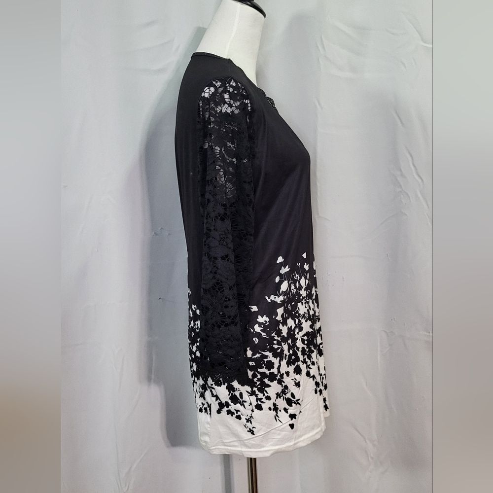 Women's NWOT Black Floral Lace 3/4 Sleeve V-Neck Tunic Top Size 3XL 🐈 - Picture 6 of 9
